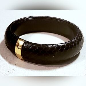 Vintage Black Snakeskin Bangle With Gold Plated Accessory BY SHEKA